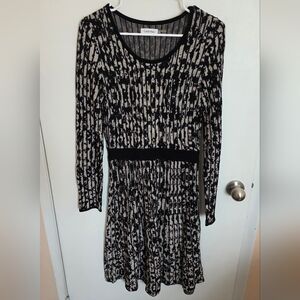 Calvin Klein Black and Cream Long Sleeve Sweater Dress Womens Medium Academia